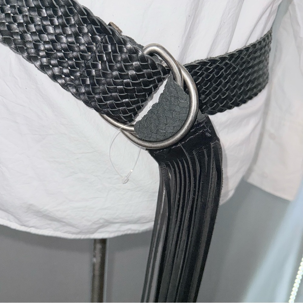 Vintage women’s long fringe tassel genuine leather black wide braided long belt - Picture 3 of 7